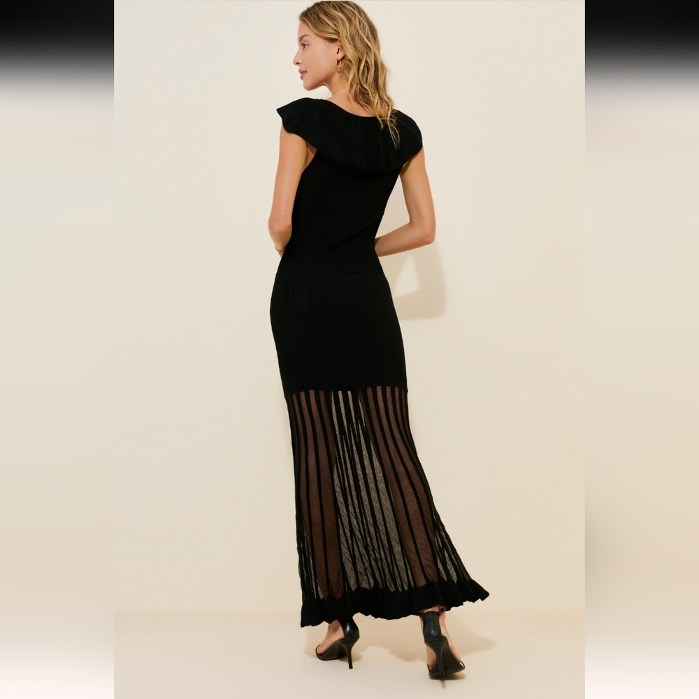 By Anthropologie Cap-Sleeve V-Neck Sheer Sweater Maxi Dress - Picture 2 of 13